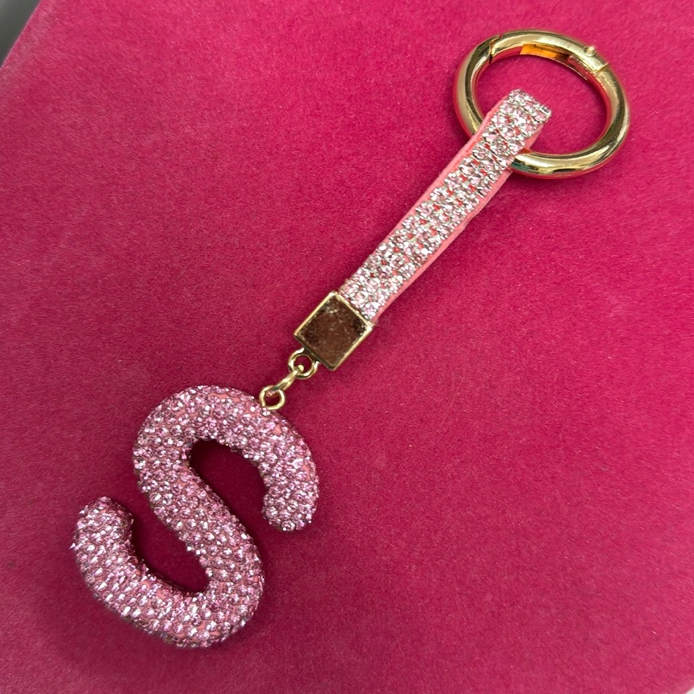Pink initial S rhinestone Keychain purse Accessory NIP